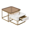 2er-Set Stapelbare Couchtische – Hochglanz-Marmoroptik mit Teebraun-Glasplatte, Goldene Akzente, Beistelltische mit Schubladen