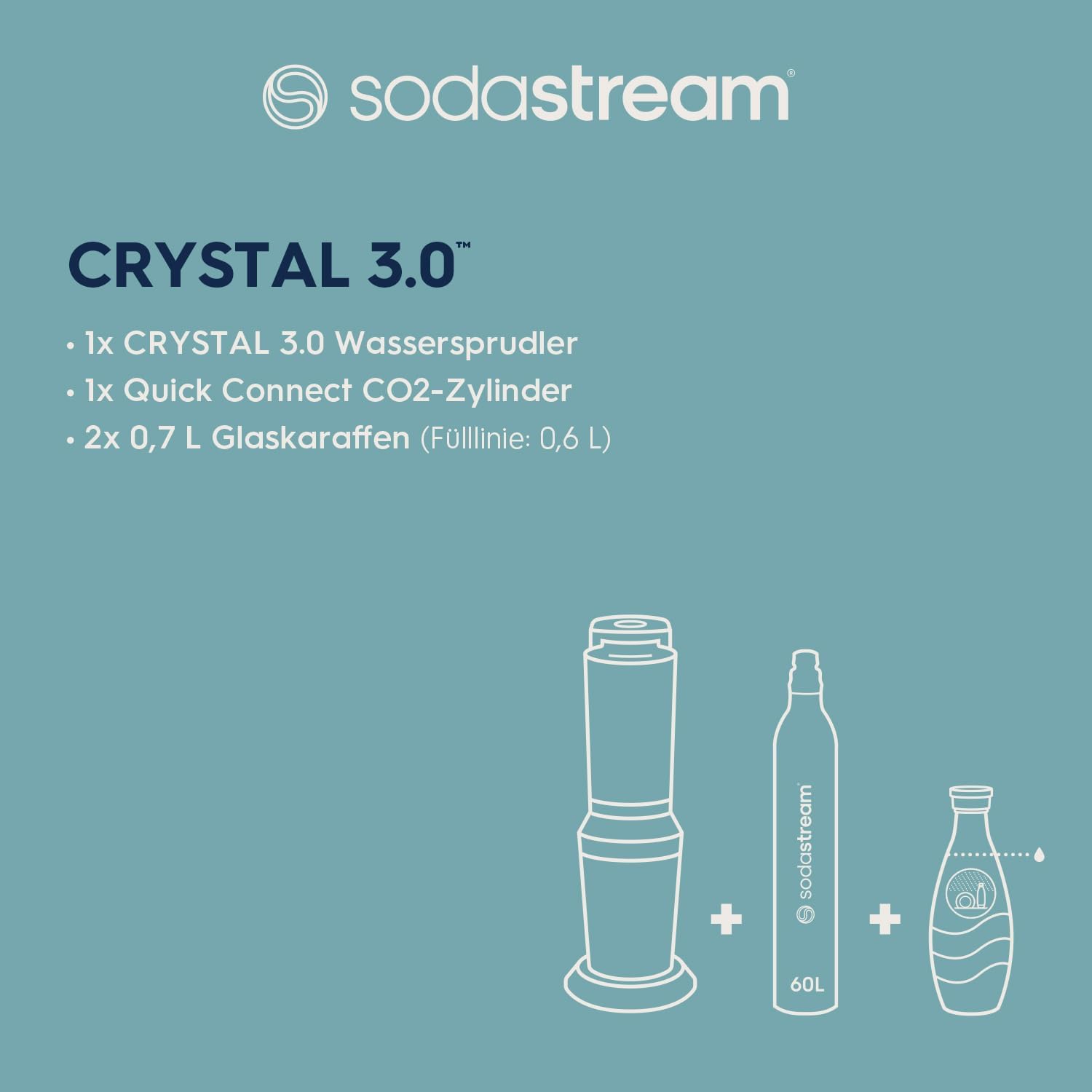 Crystal 3.0 Wassersprudler mit 1x Quick-Connect CO2-Zylinder und 2X Glaskaraffen, Silber, Schwarz, Titan, 45 cm – Bild 7